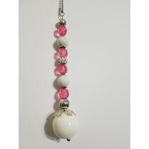 New ceiling fan/ light chain pull silver tone white and pink beads f9